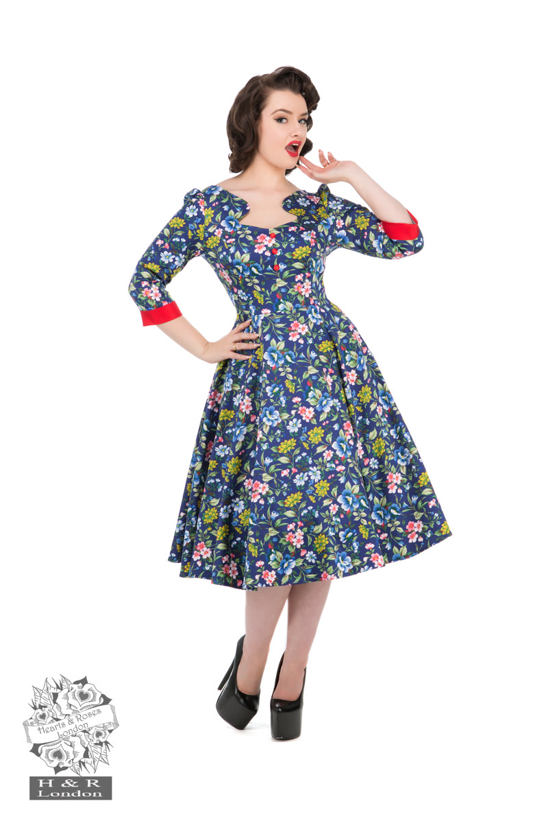 Oxford Blue Ella Floral Swing Dress